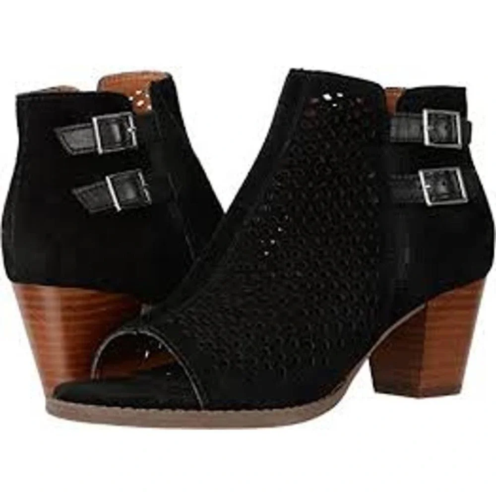 Vionic Chryssa Black Open Toed Ankle Booties Peep Toe Boots Shoes Heels - Picture 1 of 7